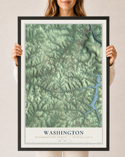 Map of Washington, Westmoreland County, Pennsylvania, 24 x 36 inch print in a black wood frame