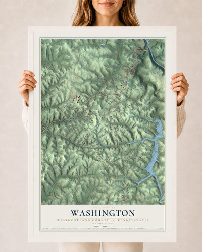 Map of Washington, Westmoreland County, Pennsylvania, 24 x 36 inch print in a white wood frame
