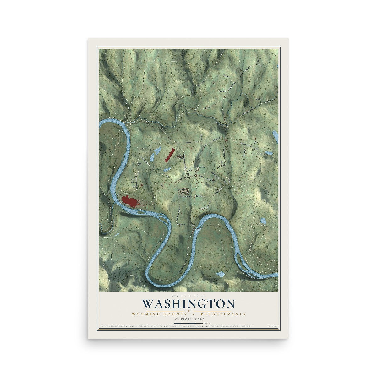 Map of Washington, Wyoming County, Pennsylvania, 12 x 18 inch unframed archival matte print