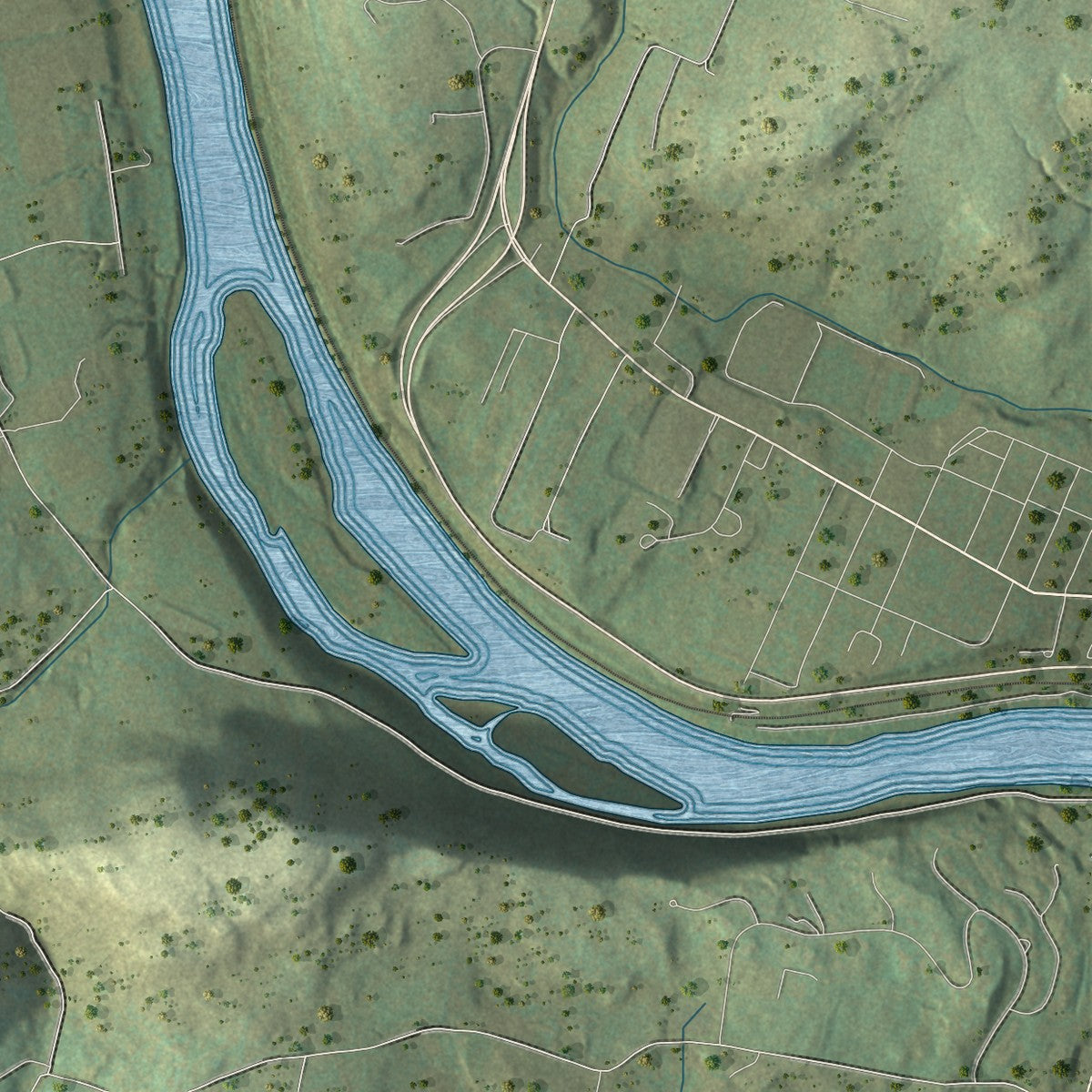 Second close-up of the map of Washington, Wyoming County, Pennsylvania print showing more streets and buildings