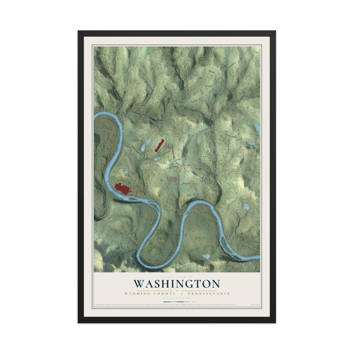 Map of Washington, Wyoming County, Pennsylvania, 12 x 18 inch print in a black wood frame