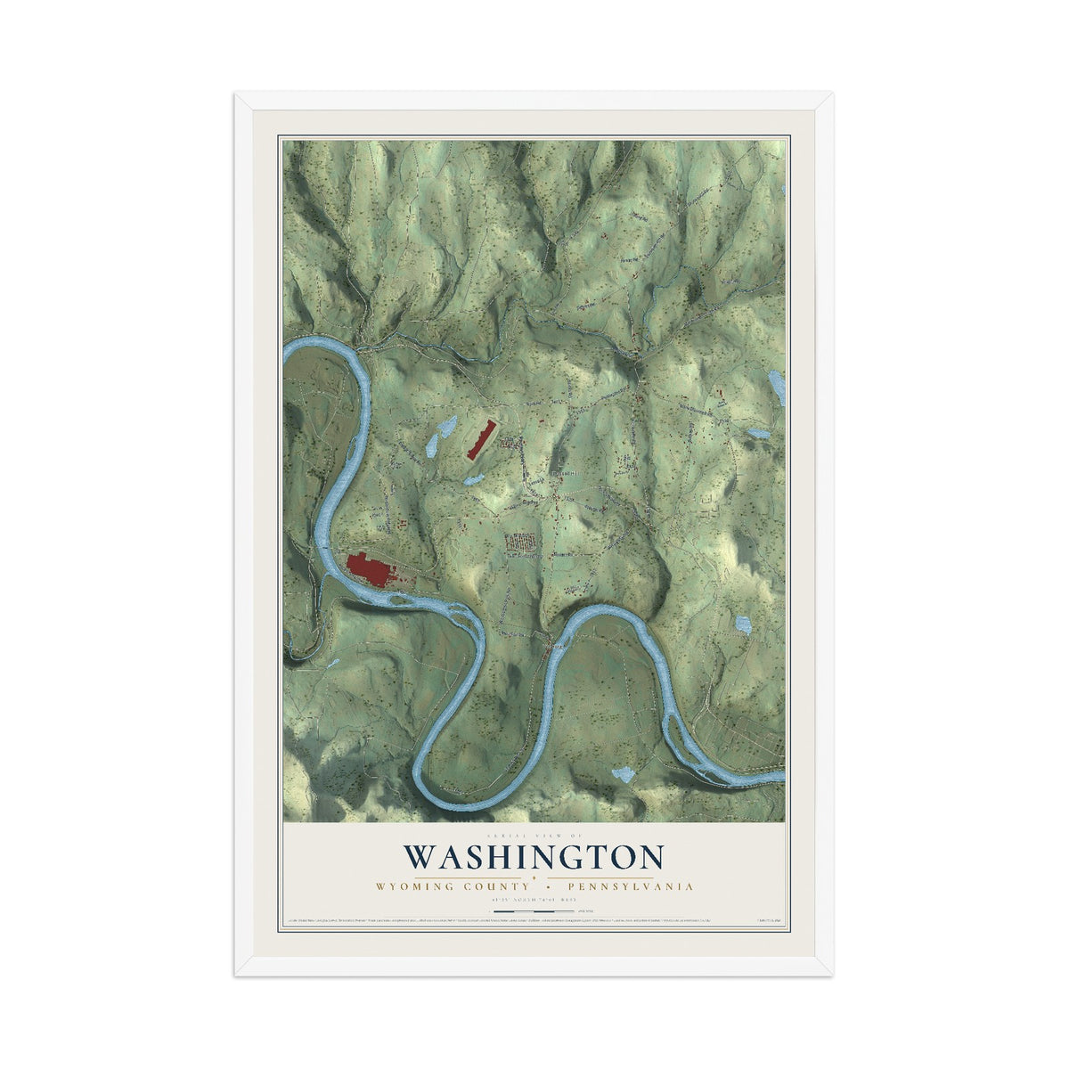 Map of Washington, Wyoming County, Pennsylvania, 12 x 18 inch print in a white wood frame