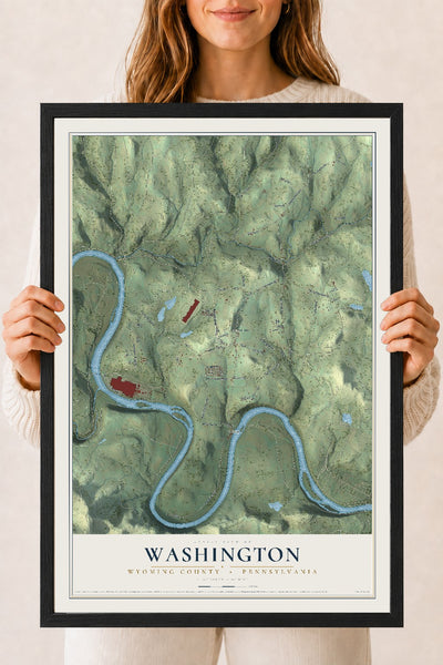 Map of Washington, Wyoming County, Pennsylvania, 18 x 24 inch print in a black wood frame