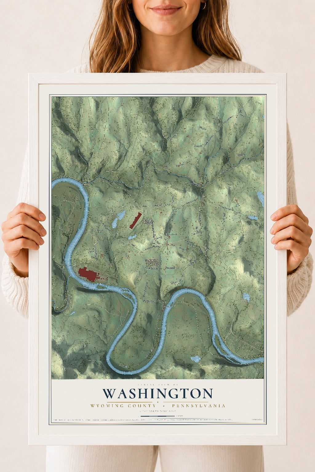 Map of Washington, Wyoming County, Pennsylvania, 18 x 24 inch print in a white wood frame