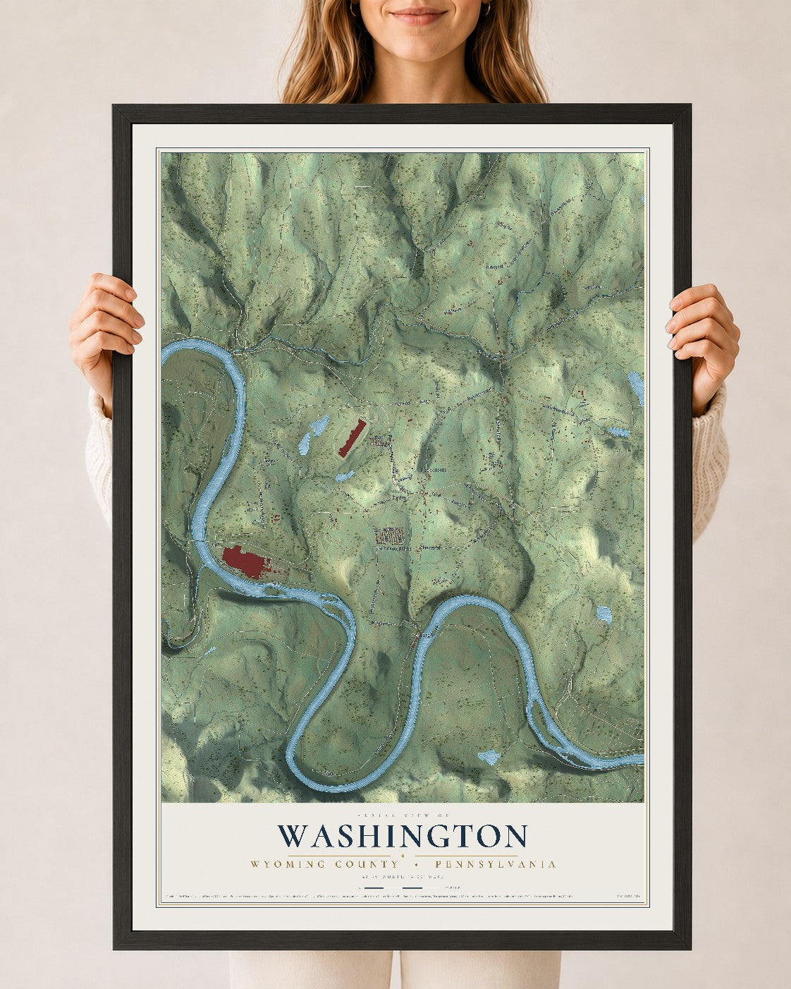 Map of Washington, Wyoming County, Pennsylvania, 24 x 36 inch print in a black wood frame