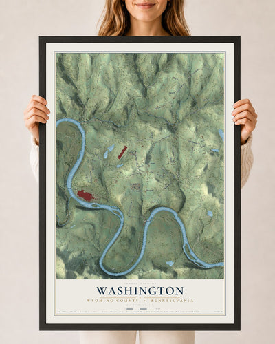 Map of Washington, Wyoming County, Pennsylvania, 24 x 36 inch print in a black wood frame