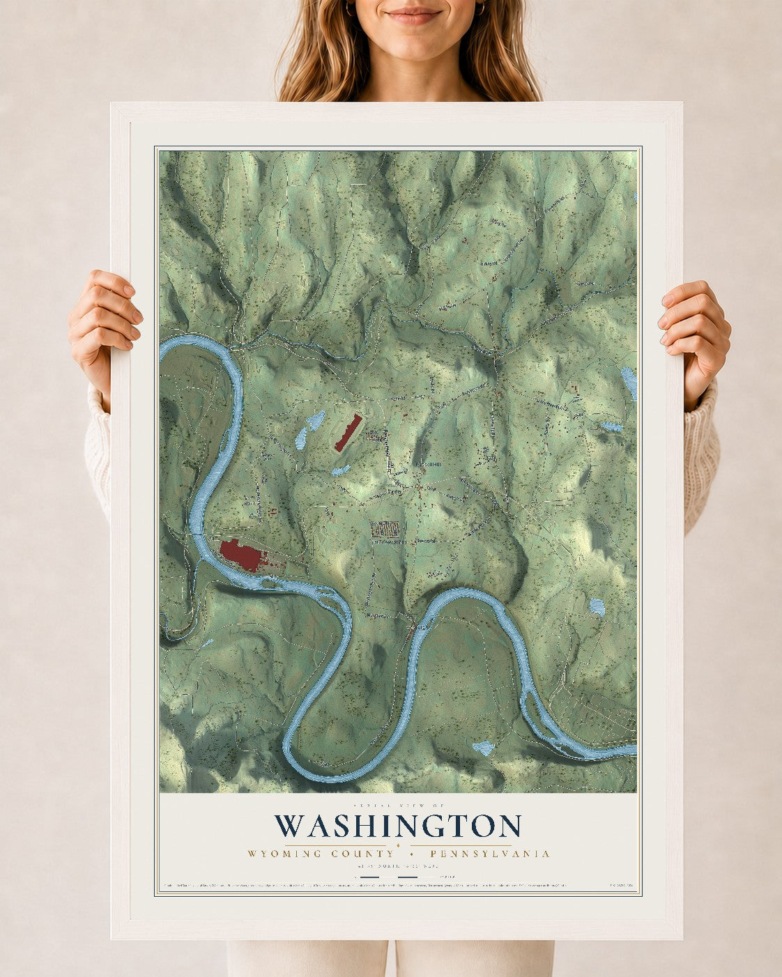 Map of Washington, Wyoming County, Pennsylvania, 24 x 36 inch print in a white wood frame