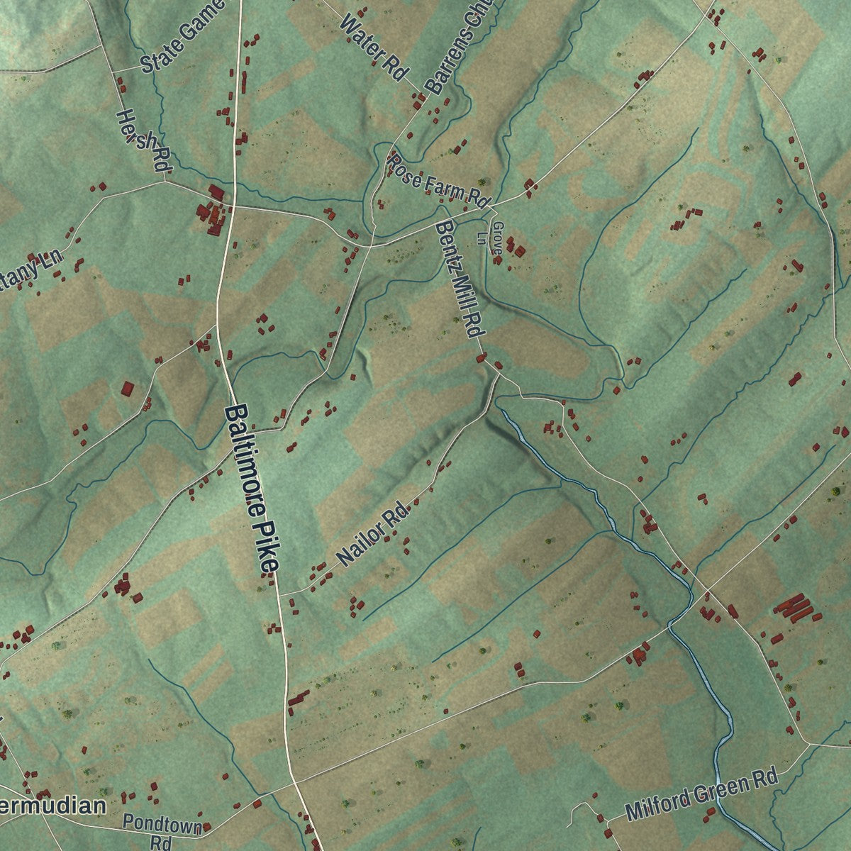 Second close-up of the map of Washington, York County, Pennsylvania print showing more streets and buildings