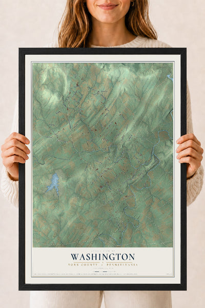 Map of Washington, York County, Pennsylvania, 18 x 24 inch print in a black wood frame