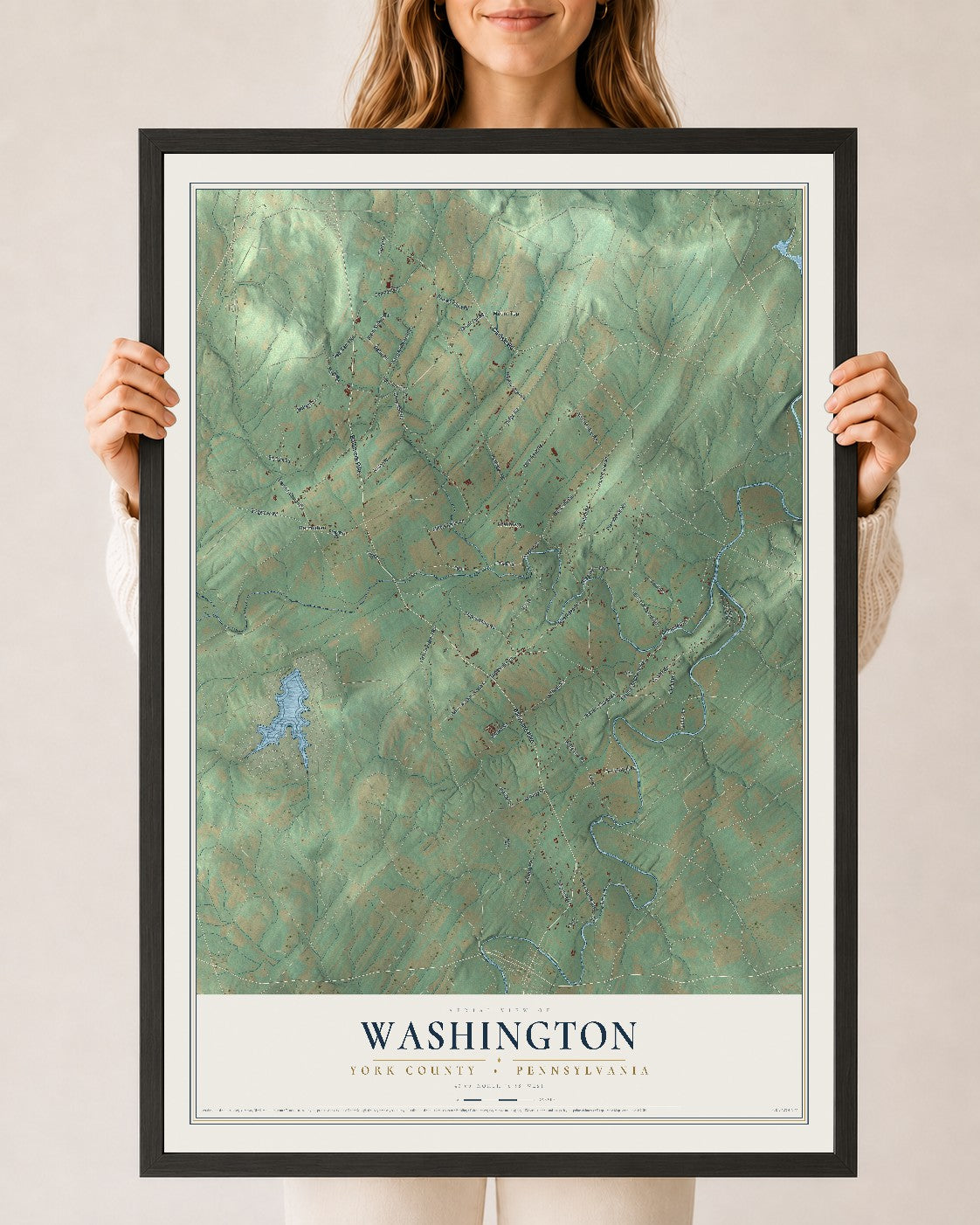 Map of Washington, York County, Pennsylvania, 24 x 36 inch print in a black wood frame
