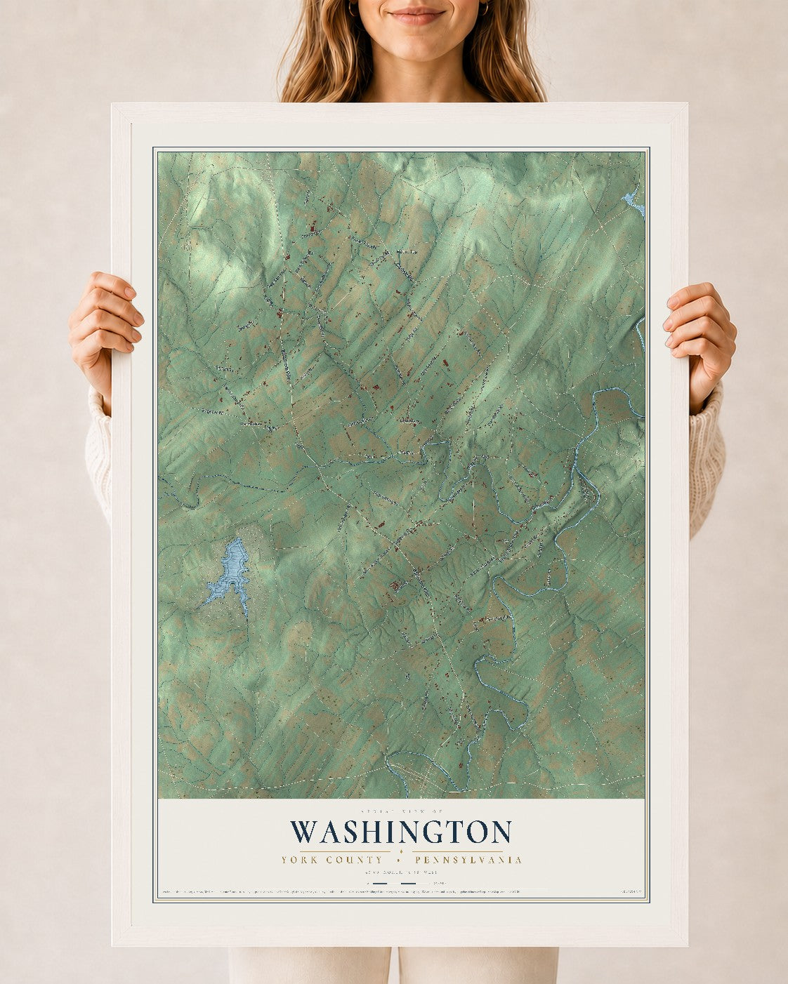 Map of Washington, York County, Pennsylvania, 24 x 36 inch print in a white wood frame