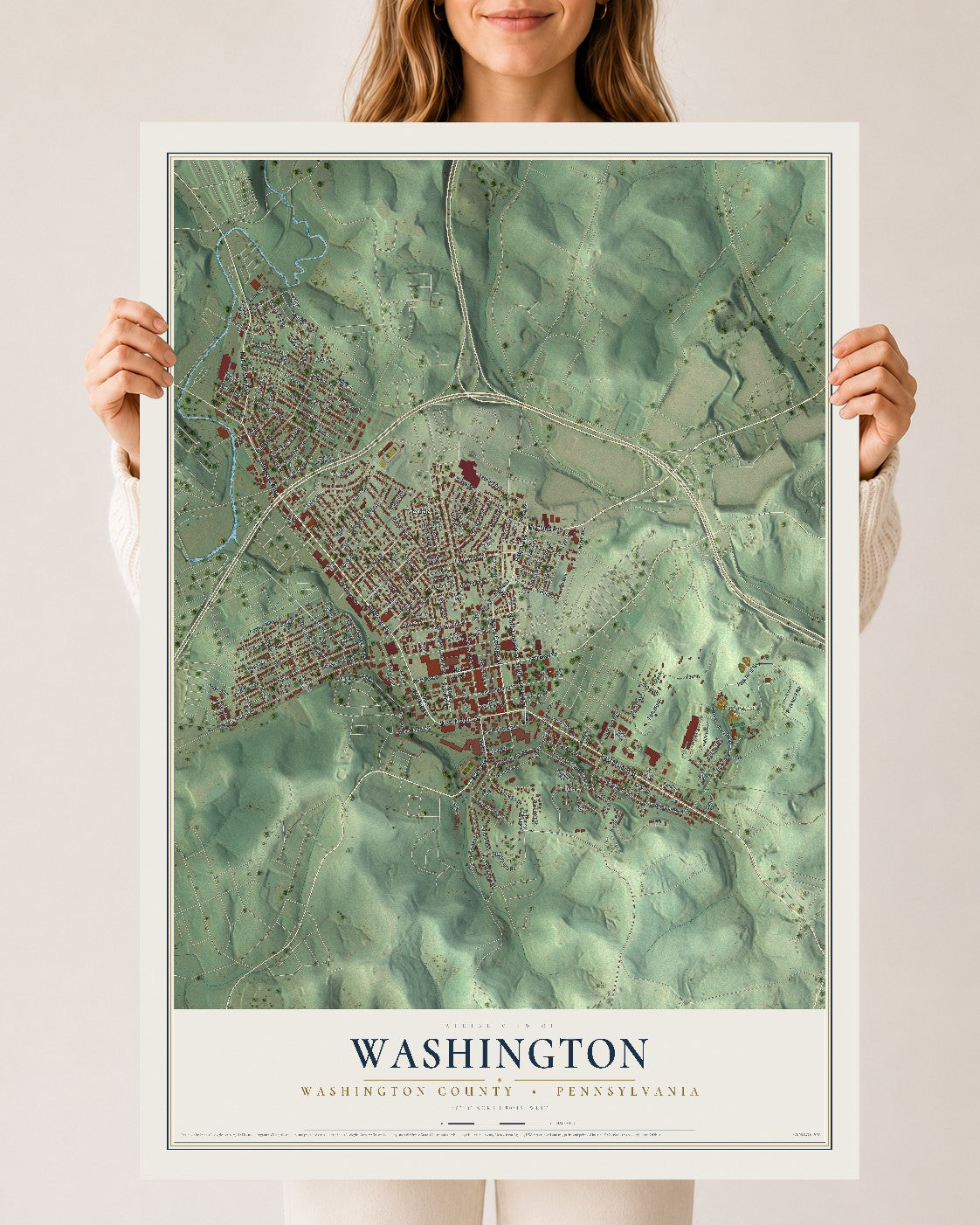 Map of Washington, Washington County, Pennsylvania, 24 x 36 inch unframed archival matte print