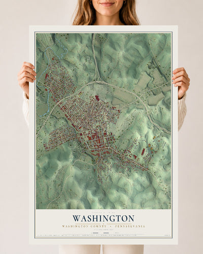 Map of Washington, Washington County, Pennsylvania, 24 x 36 inch unframed archival matte print