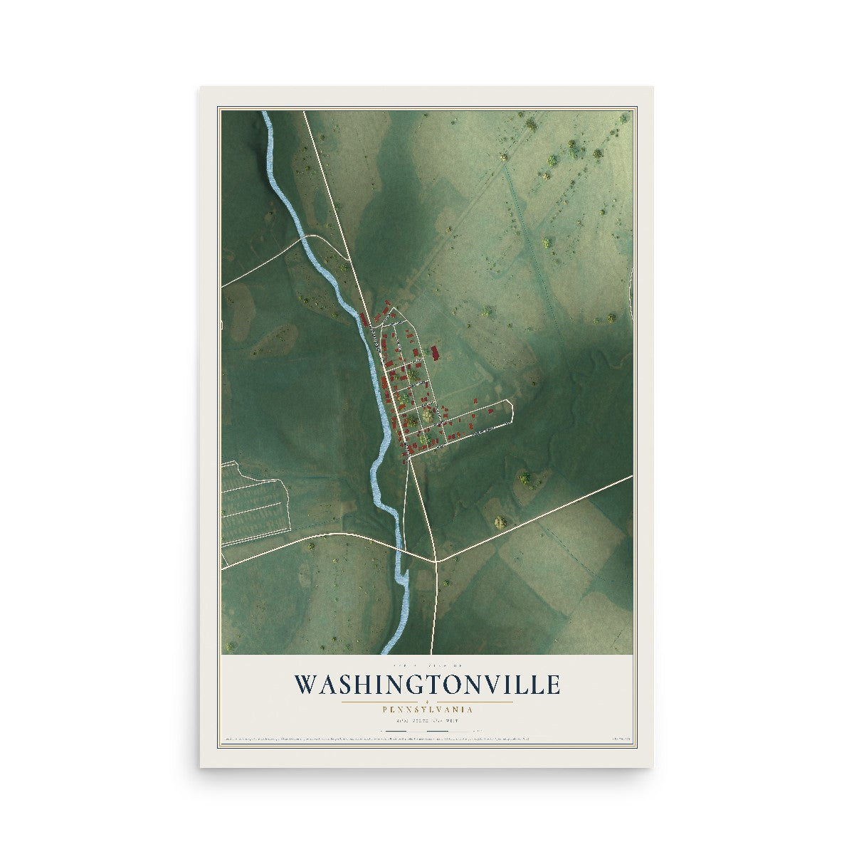 Map of Washingtonville, Pennsylvania, 12 x 18 inch unframed archival matte print