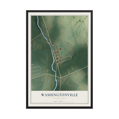 Map of Washingtonville, Pennsylvania, 12 x 18 inch print in a black wood frame