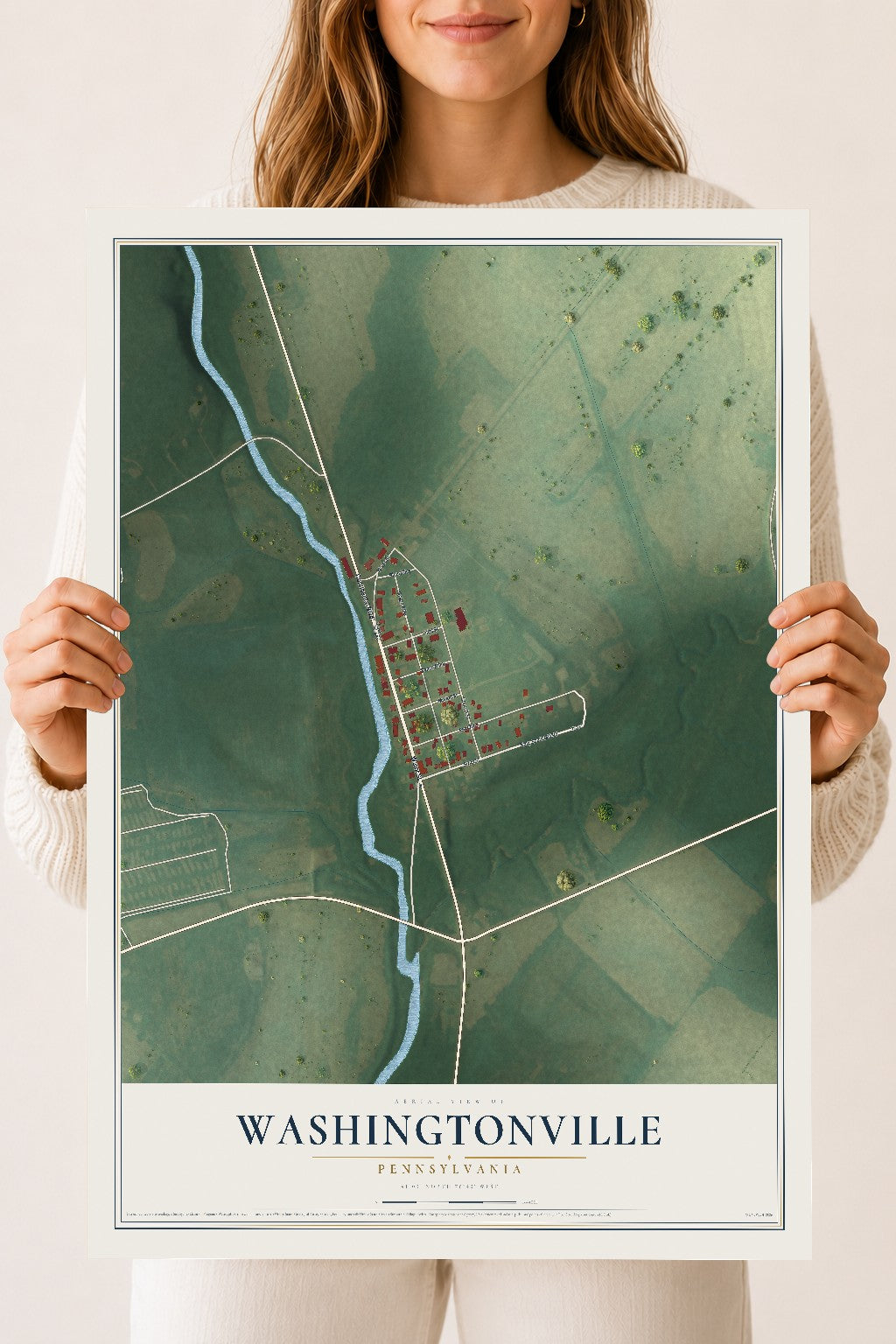 Map of Washingtonville, Pennsylvania, 18 x 24 inch unframed archival matte print