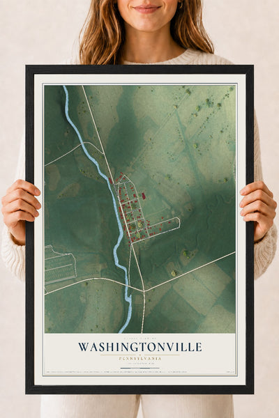 Map of Washingtonville, Pennsylvania, 18 x 24 inch print in a black wood frame