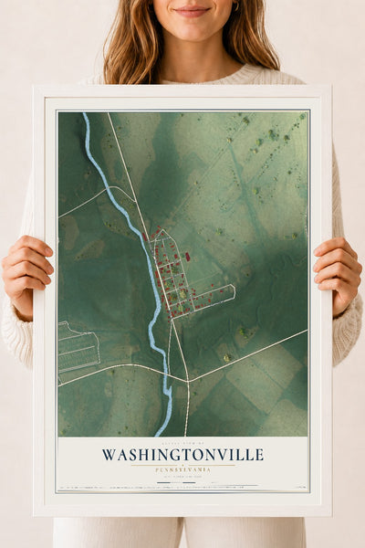 Map of Washingtonville, Pennsylvania, 18 x 24 inch print in a white wood frame