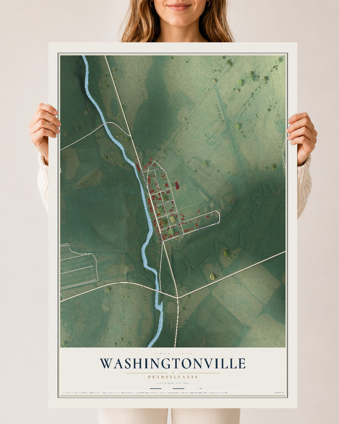 Map of Washingtonville, Pennsylvania, 24 x 36 inch unframed archival matte print
