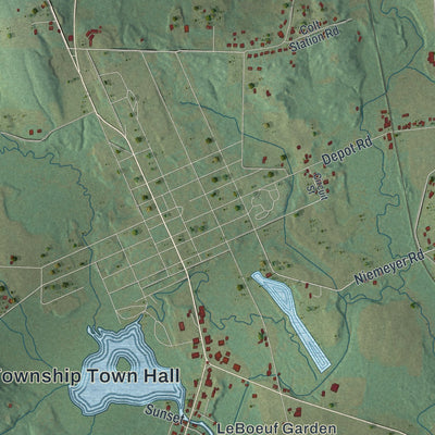 Second close-up of the map of Waterford, Erie County, Pennsylvania print showing more streets and buildings