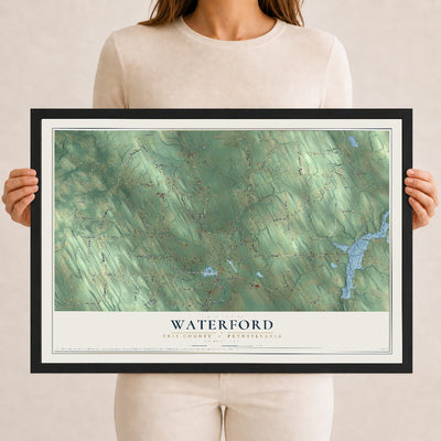 Map of Waterford, Erie County, Pennsylvania, 12 x 18 inch print in a black wood frame