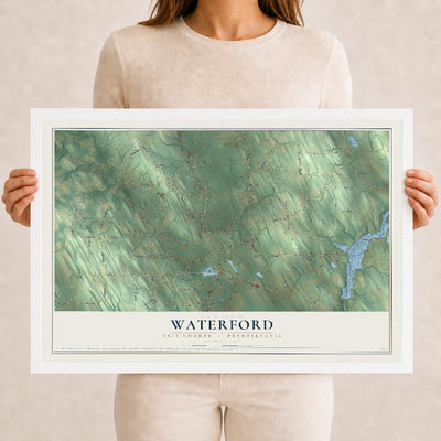 Map of Waterford, Erie County, Pennsylvania, 12 x 18 inch print in a white wood frame