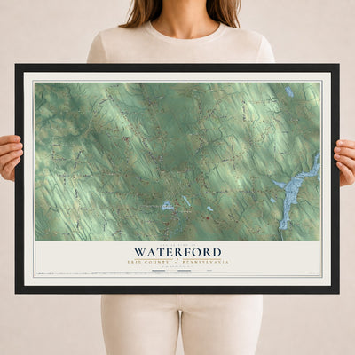 Map of Waterford, Erie County, Pennsylvania, 18 x 24 inch print in a black wood frame