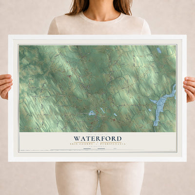 Map of Waterford, Erie County, Pennsylvania, 18 x 24 inch print in a white wood frame