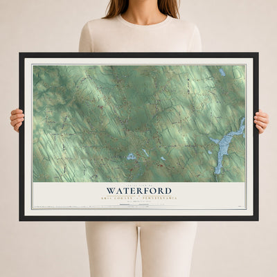Map of Waterford, Erie County, Pennsylvania, 24 x 36 inch print in a black wood frame