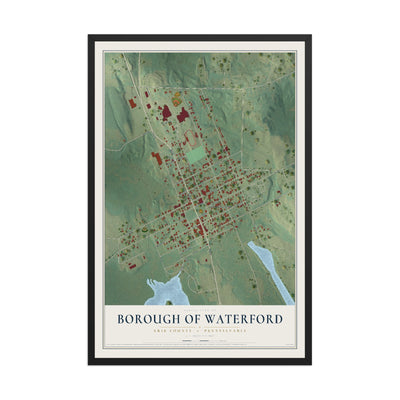 Map of the Borough of Waterford, Erie County, Pennsylvania, 12 x 18 inch print in a black wood frame
