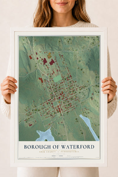 Map of the Borough of Waterford, Erie County, Pennsylvania, 18 x 24 inch print in a white wood frame