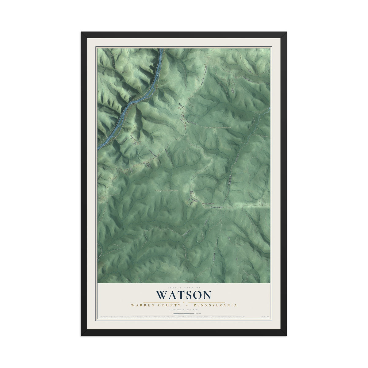 Map of Watson, Warren County, Pennsylvania, 12 x 18 inch print in a black wood frame