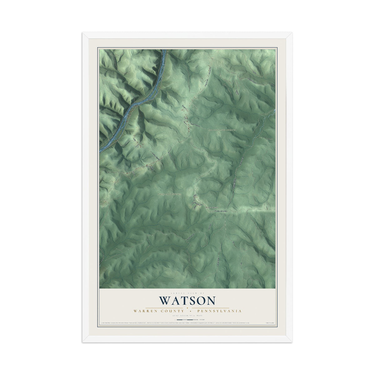Map of Watson, Warren County, Pennsylvania, 12 x 18 inch print in a white wood frame