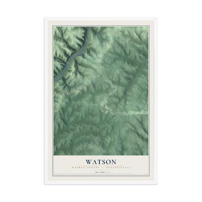 Map of Watson, Warren County, Pennsylvania, 12 x 18 inch print in a white wood frame