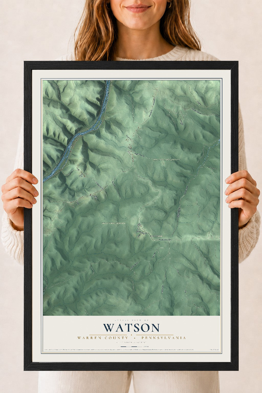 Map of Watson, Warren County, Pennsylvania, 18 x 24 inch print in a black wood frame
