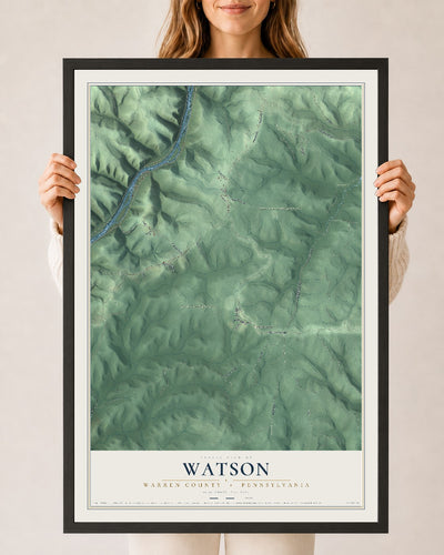 Map of Watson, Warren County, Pennsylvania, 24 x 36 inch print in a black wood frame