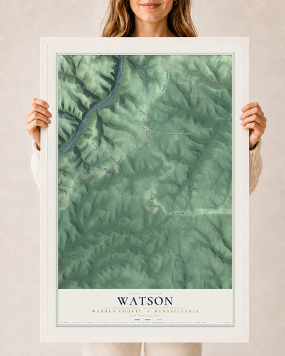 Map of Watson, Warren County, Pennsylvania, 24 x 36 inch print in a white wood frame