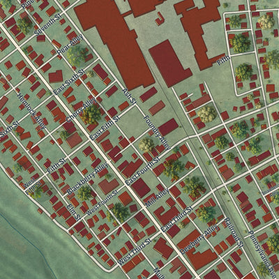 Close-up of the map of Watsontown, Pennsylvania print showing street and building detail