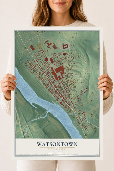 Map of Watsontown, Pennsylvania, 18 x 24 inch unframed archival matte print