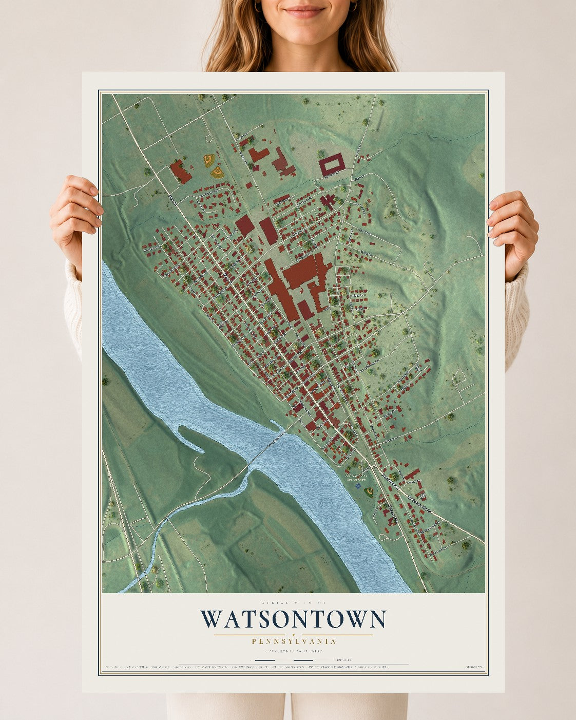 Map of Watsontown, Pennsylvania, 24 x 36 inch unframed archival matte print