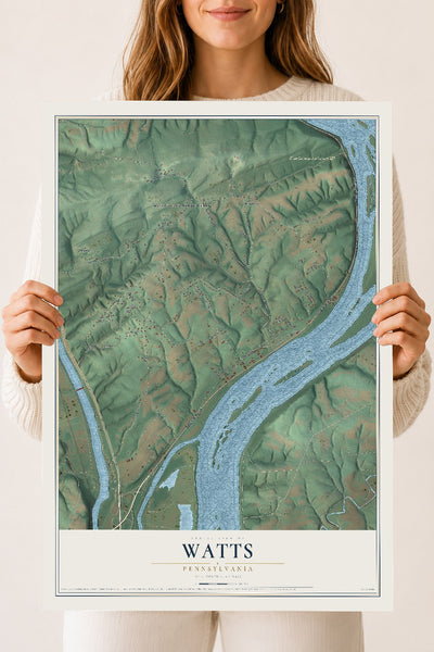 Map of Watts, Pennsylvania, 18 x 24 inch unframed archival matte print