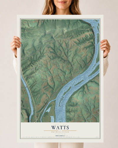 Map of Watts, Pennsylvania, 24 x 36 inch unframed archival matte print