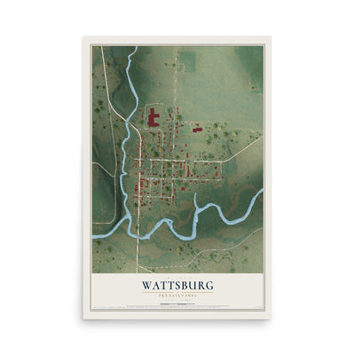 Map of Wattsburg, Pennsylvania, 12 x 18 inch unframed archival matte print