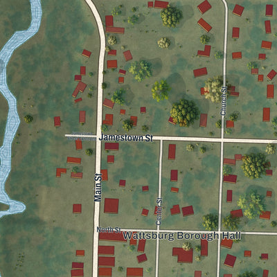 Close-up of the map of Wattsburg, Pennsylvania print showing street and building detail