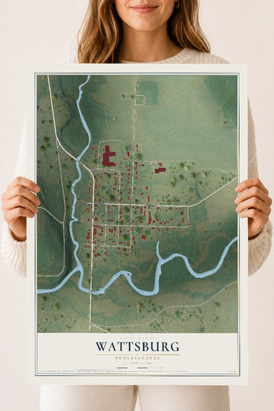 Map of Wattsburg, Pennsylvania, 18 x 24 inch unframed archival matte print
