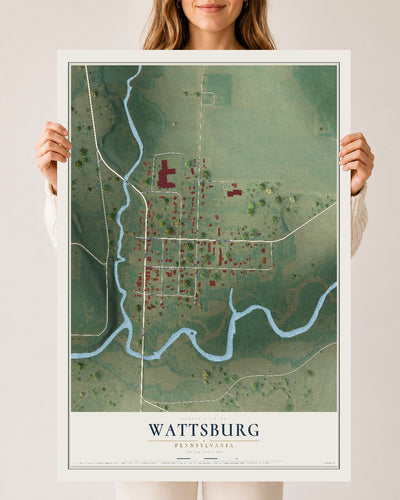 Map of Wattsburg, Pennsylvania, 24 x 36 inch unframed archival matte print