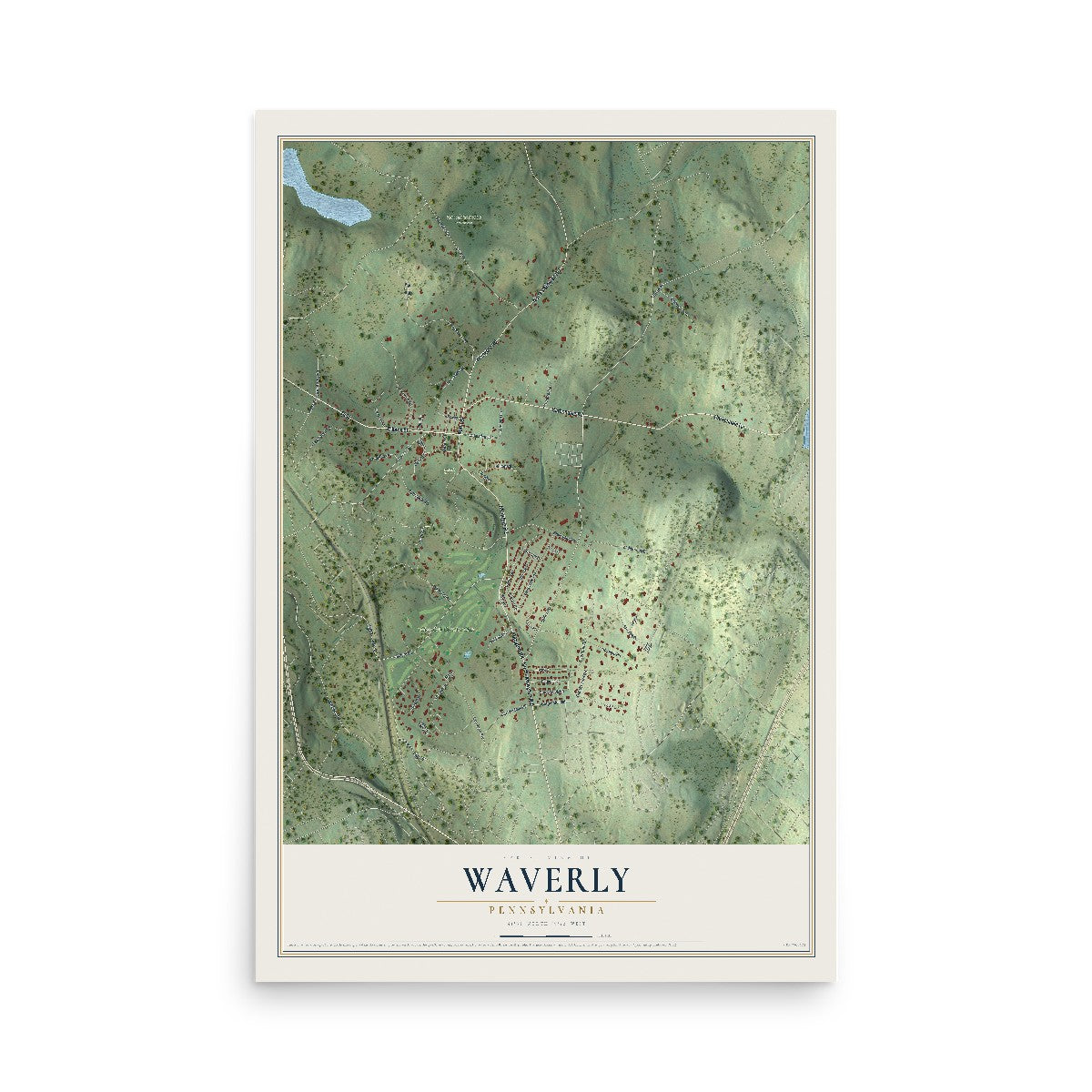 Map of Waverly, Pennsylvania, 12 x 18 inch unframed archival matte print