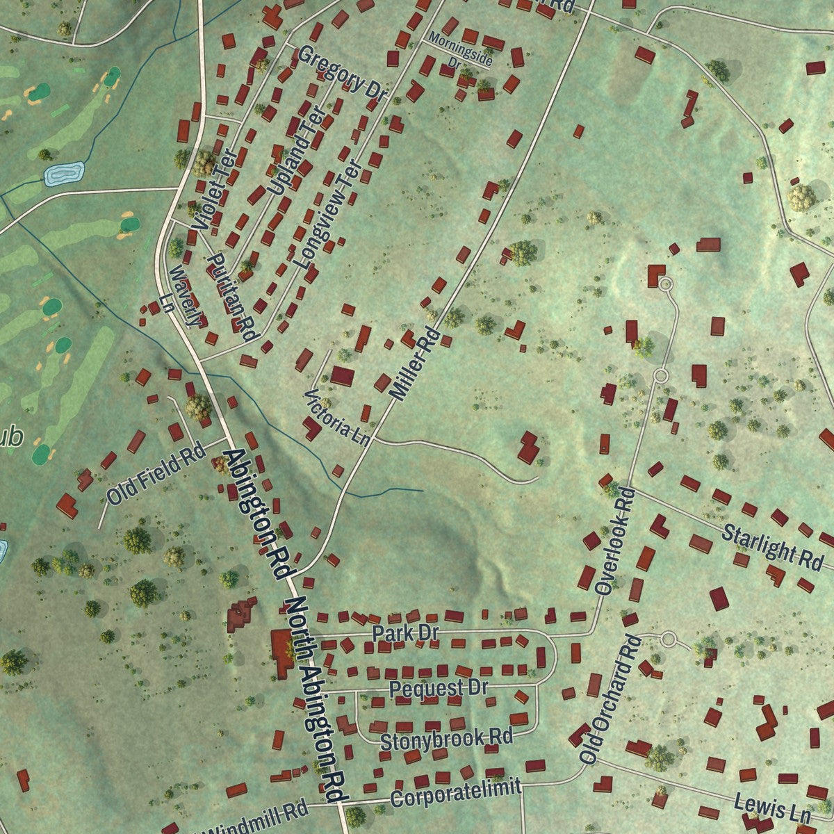 Close-up of the map of Waverly, Pennsylvania print showing street and building detail