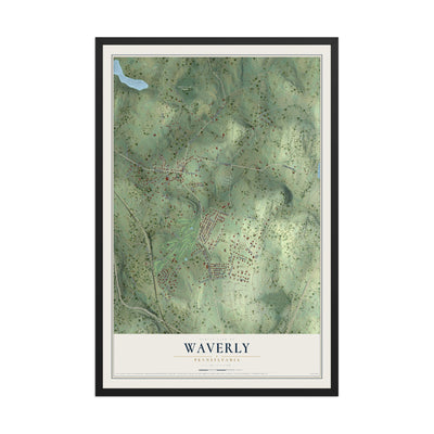Map of Waverly, Pennsylvania, 12 x 18 inch print in a black wood frame