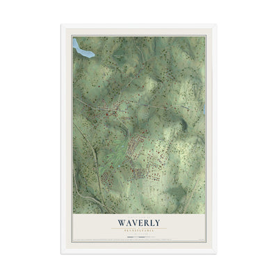 Map of Waverly, Pennsylvania, 12 x 18 inch print in a white wood frame